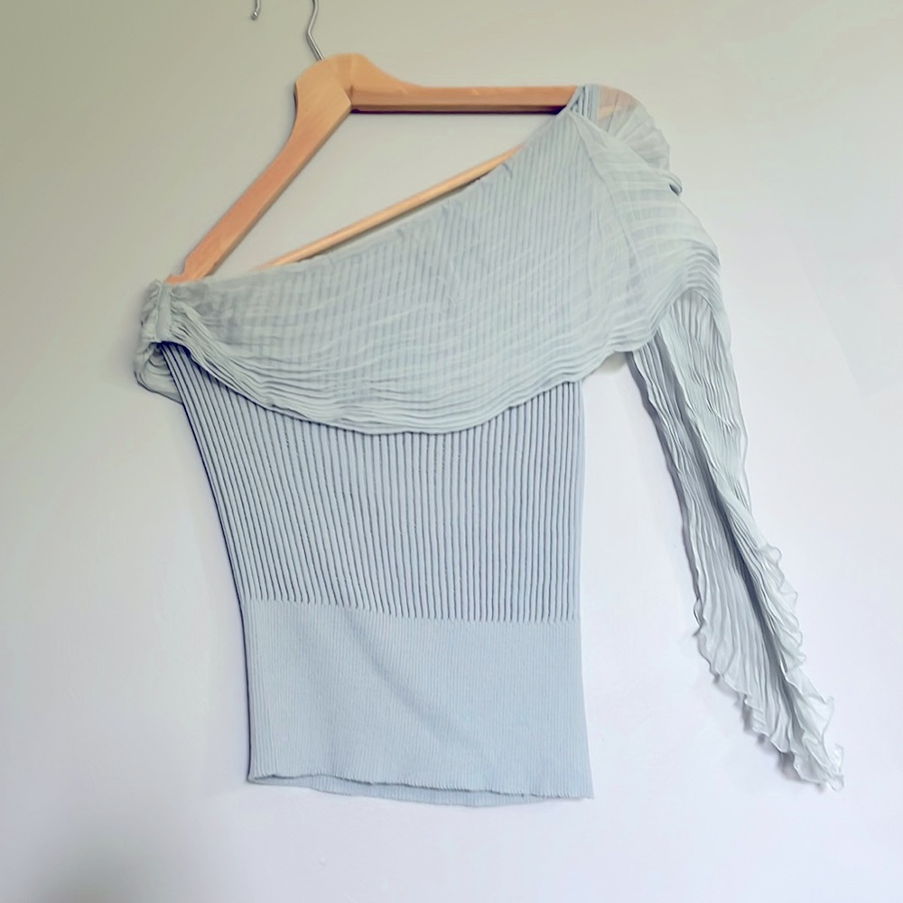Jean Paul Gaultier off shoulder silk blue top